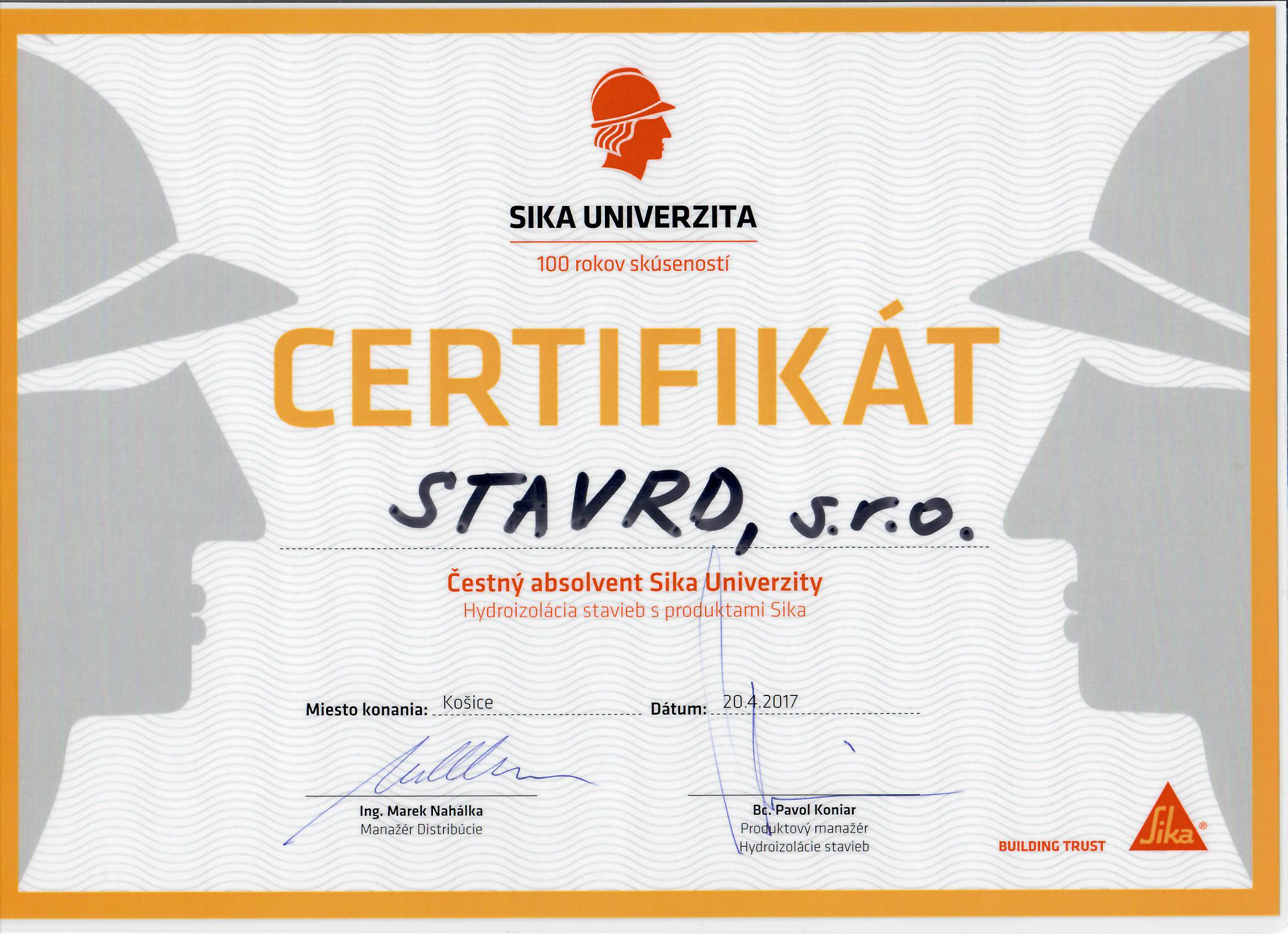Certifikát_Hydroizolácia stavieb_SIKA
